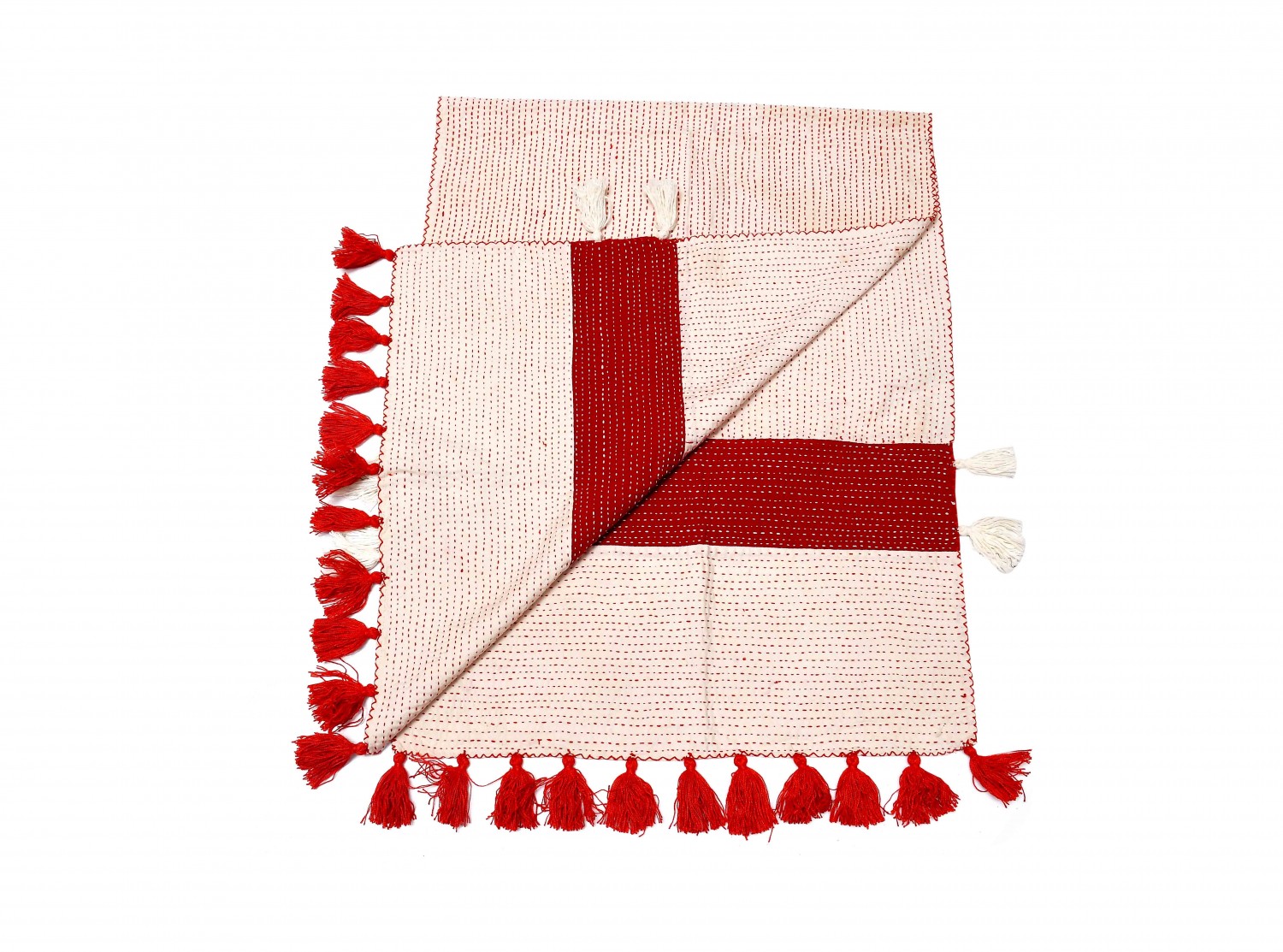 Cotton Woven Throw White Red