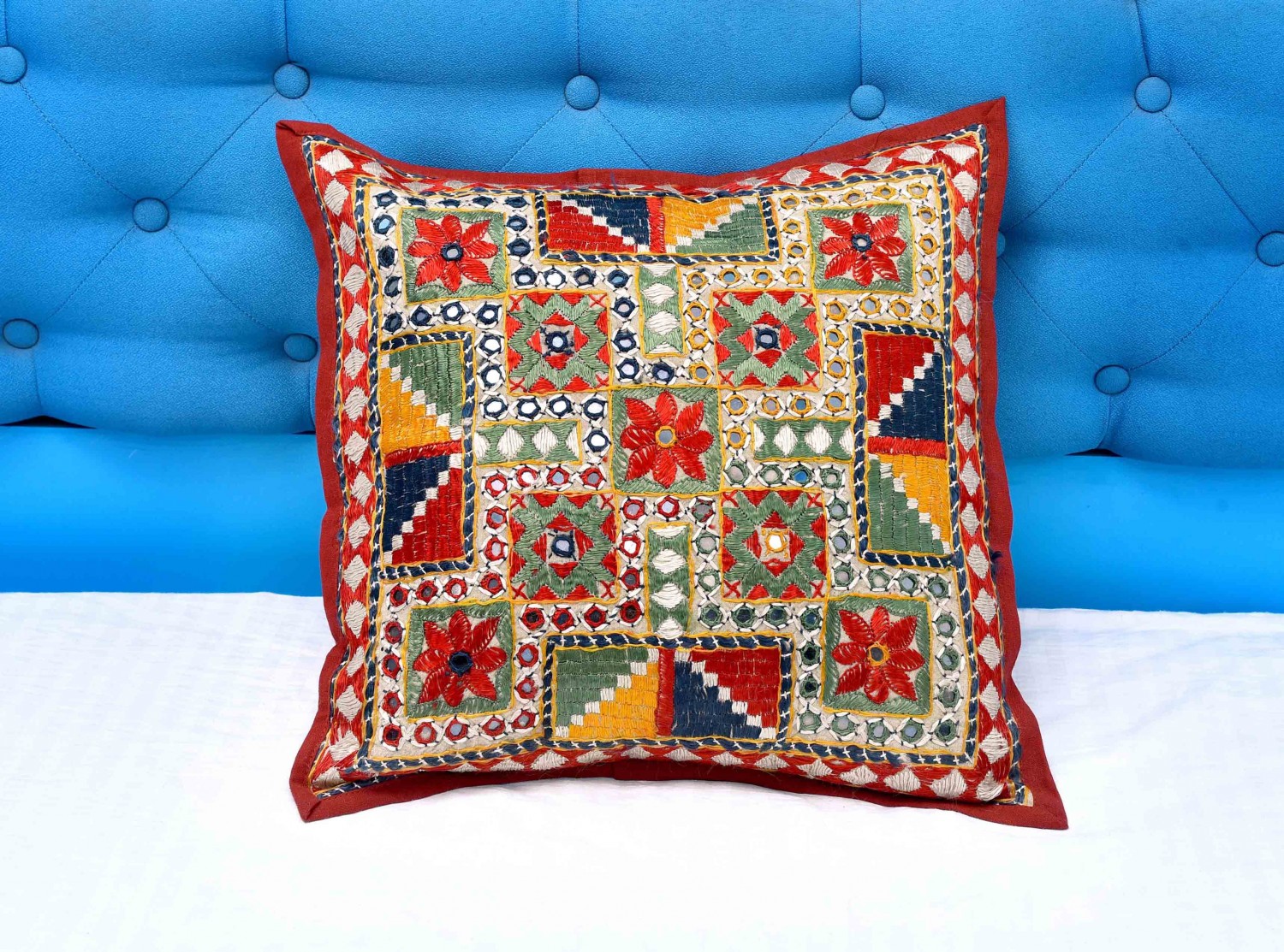 Mirror Embroidered Multi Mix Cushion Cover