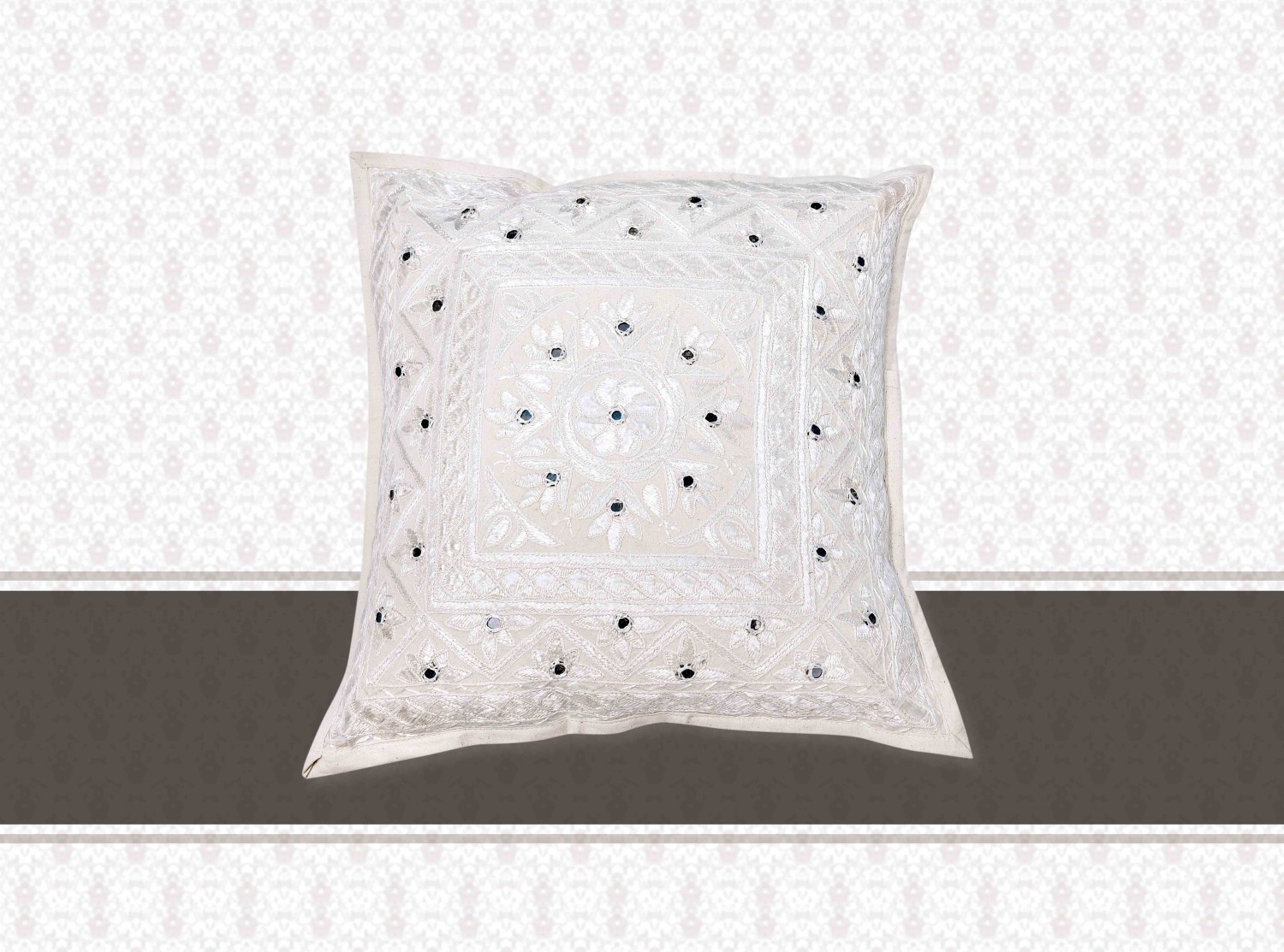 CTC White Mirror Embroidered Cushion Cover
